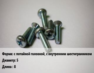 Винт с потайной головкой, с внутренним шестигранником 5х8 DIN 7991 оцинкованный, цена за шт, кг цена от 3.74 Тг / кг, где купить, условия доставки в Актобе и Актюбинской области